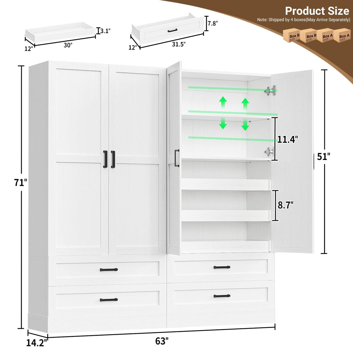 2-Pack 71" Tall Freestanding Pantry Cabinets with Pull-Out Shelves & Deep Drawers- Ultimate Kitchen & Home Storage Set