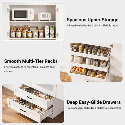 2-Pack 71" Tall Freestanding Pantry Cabinets with Pull-Out Shelves & Deep Drawers- Ultimate Kitchen & Home Storage Set