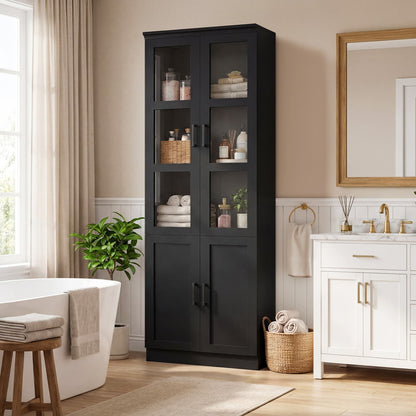 79.7'' Tall Freestanding Kitchen Storage Cabinet with Glass Doors and Adjustable Shelves