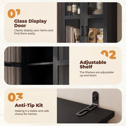 79.7'' Tall Freestanding Kitchen Storage Cabinet with Glass Doors and Adjustable Shelves