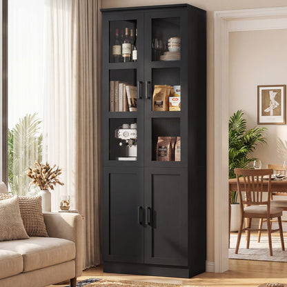 79.7'' Tall Freestanding Kitchen Storage Cabinet with Glass Doors and Adjustable Shelves