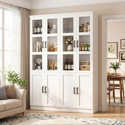 79.7'' Tall Freestanding Kitchen Storage Cabinet with Glass Doors and Adjustable Shelves