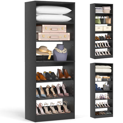 25 Inch Freestanding Closet Shoe Organizer, Standalone Wood Shoe Shelves
