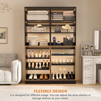 25 Inch Freestanding Closet Shoe Organizer, Standalone Wood Shoe Shelves
