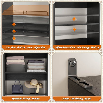 25 Inch Freestanding Closet Shoe Organizer, Standalone Wood Shoe Shelves