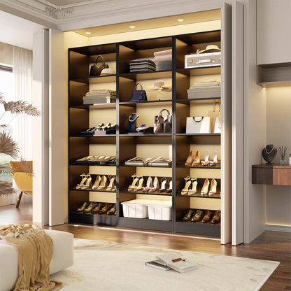 25 Inch Freestanding Closet Shoe Organizer, Standalone Wood Shoe Shelves