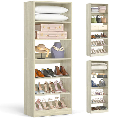 25 Inch Freestanding Closet Shoe Organizer, Standalone Wood Shoe Shelves