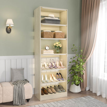 25 Inch Freestanding Closet Shoe Organizer, Standalone Wood Shoe Shelves