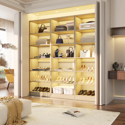 25 Inch Freestanding Closet Shoe Organizer, Standalone Wood Shoe Shelves