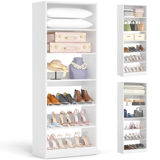 25 Inch Freestanding Closet Shoe Organizer, Standalone Wood Shoe Shelves