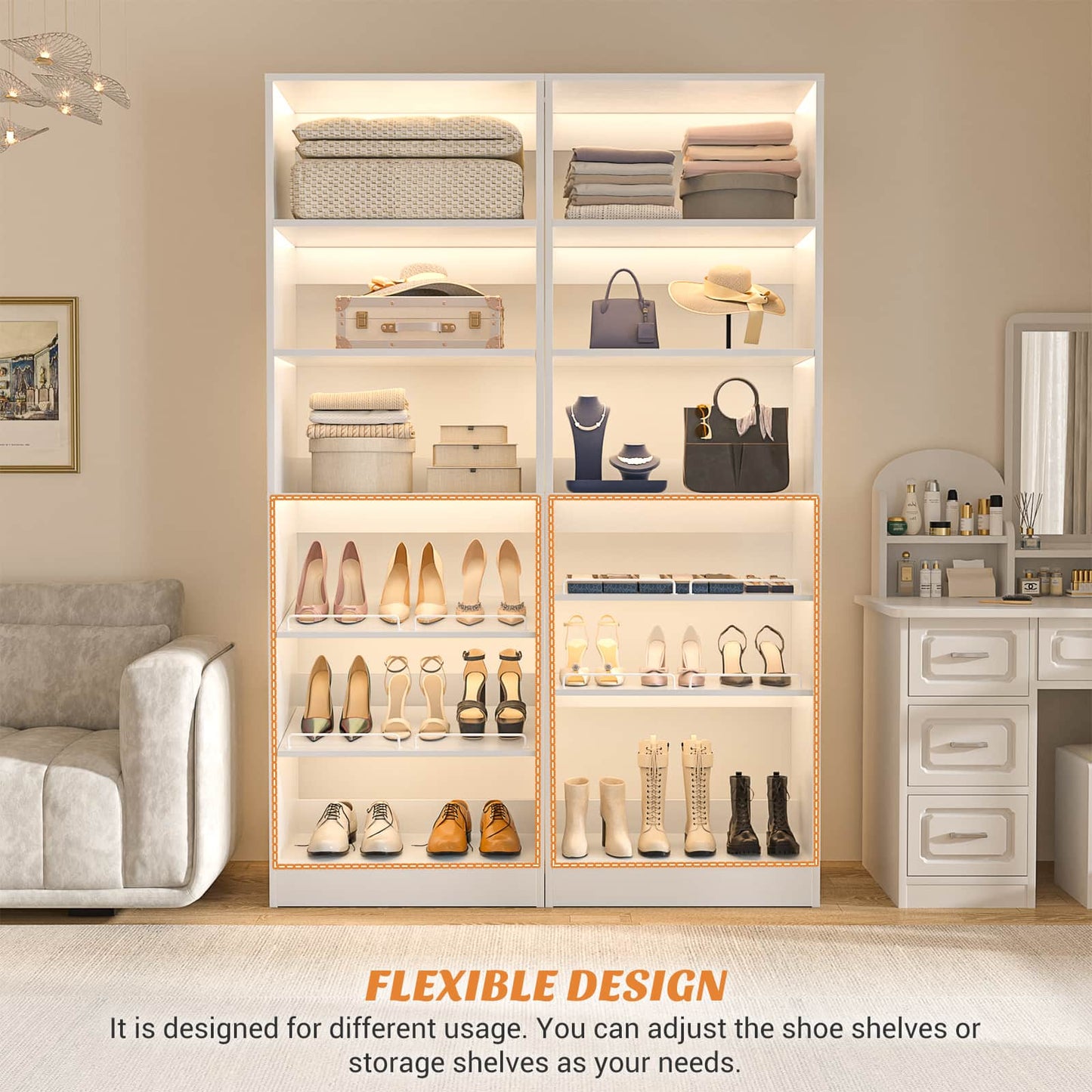 25 Inch Freestanding Closet Shoe Organizer, Standalone Wood Shoe Shelves