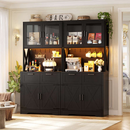 71'' Tall Kitchen Pantry Storage Cabinet with LED Light & Outlet, 2 Packs