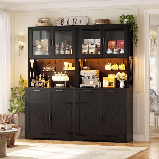 71'' Tall Kitchen Pantry Storage Cabinet with LED Light & Outlet, 2 Packs