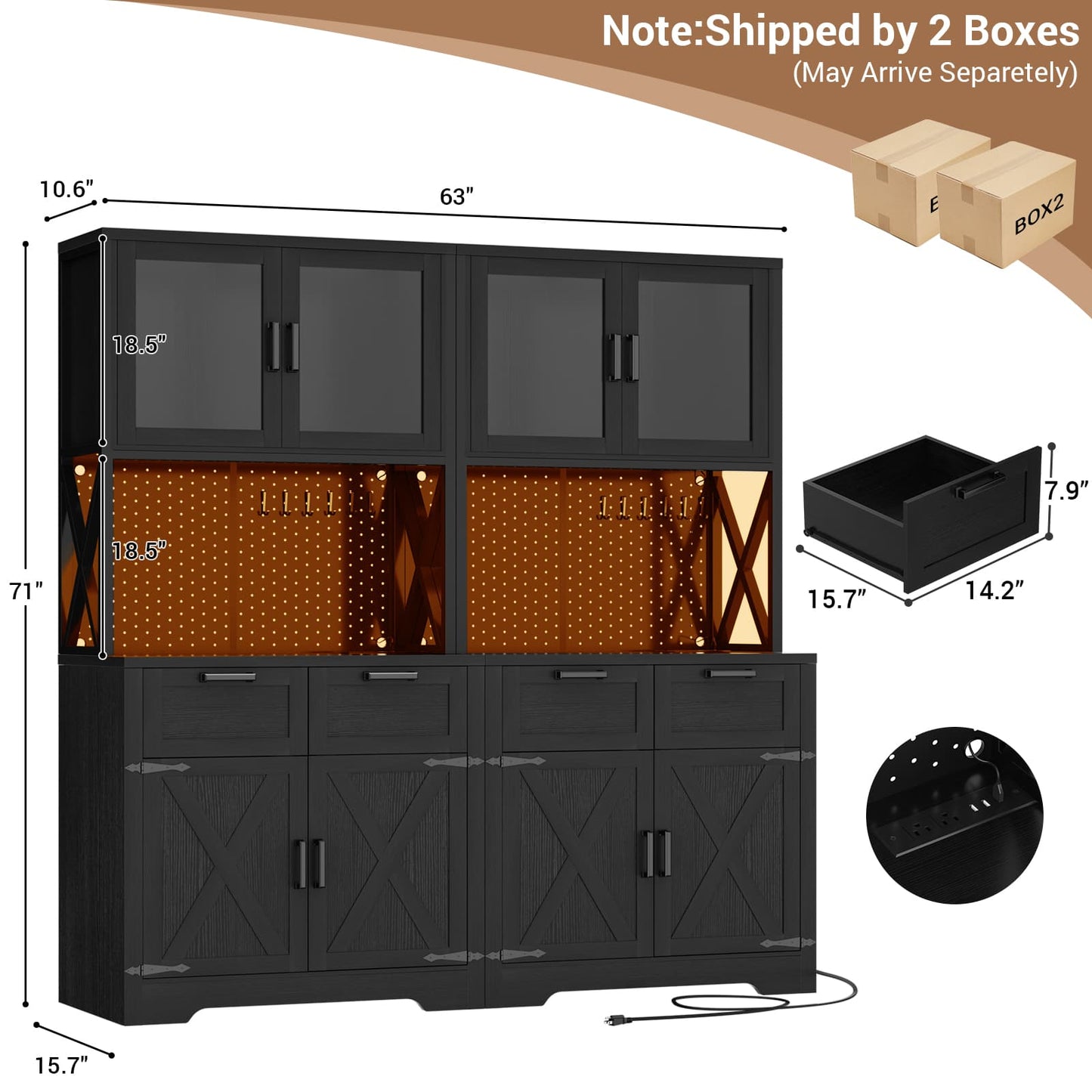 71'' Tall Kitchen Pantry Storage Cabinet with LED Light & Outlet, 2 Packs