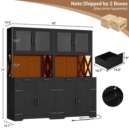71'' Tall Kitchen Pantry Storage Cabinet with LED Light & Outlet, 2 Packs