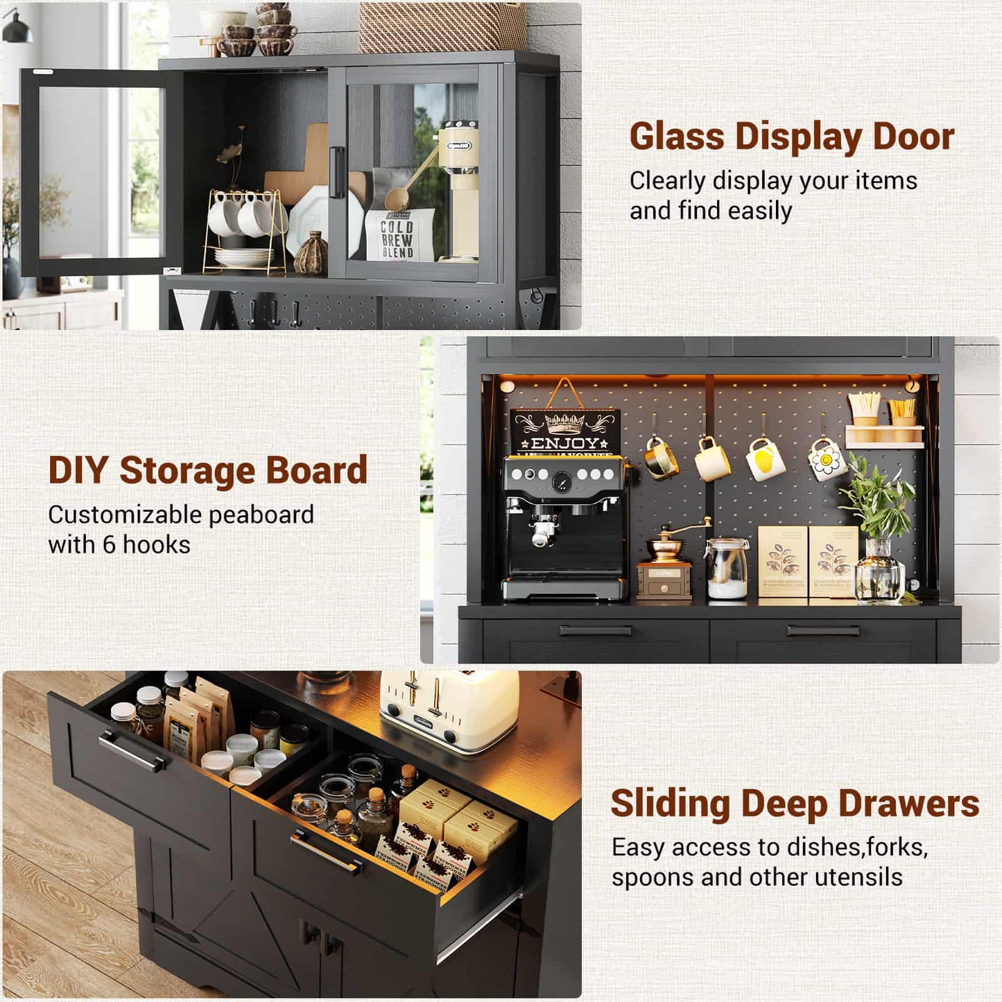 71'' Tall Kitchen Pantry Storage Cabinet with LED Light & Outlet, 2 Packs