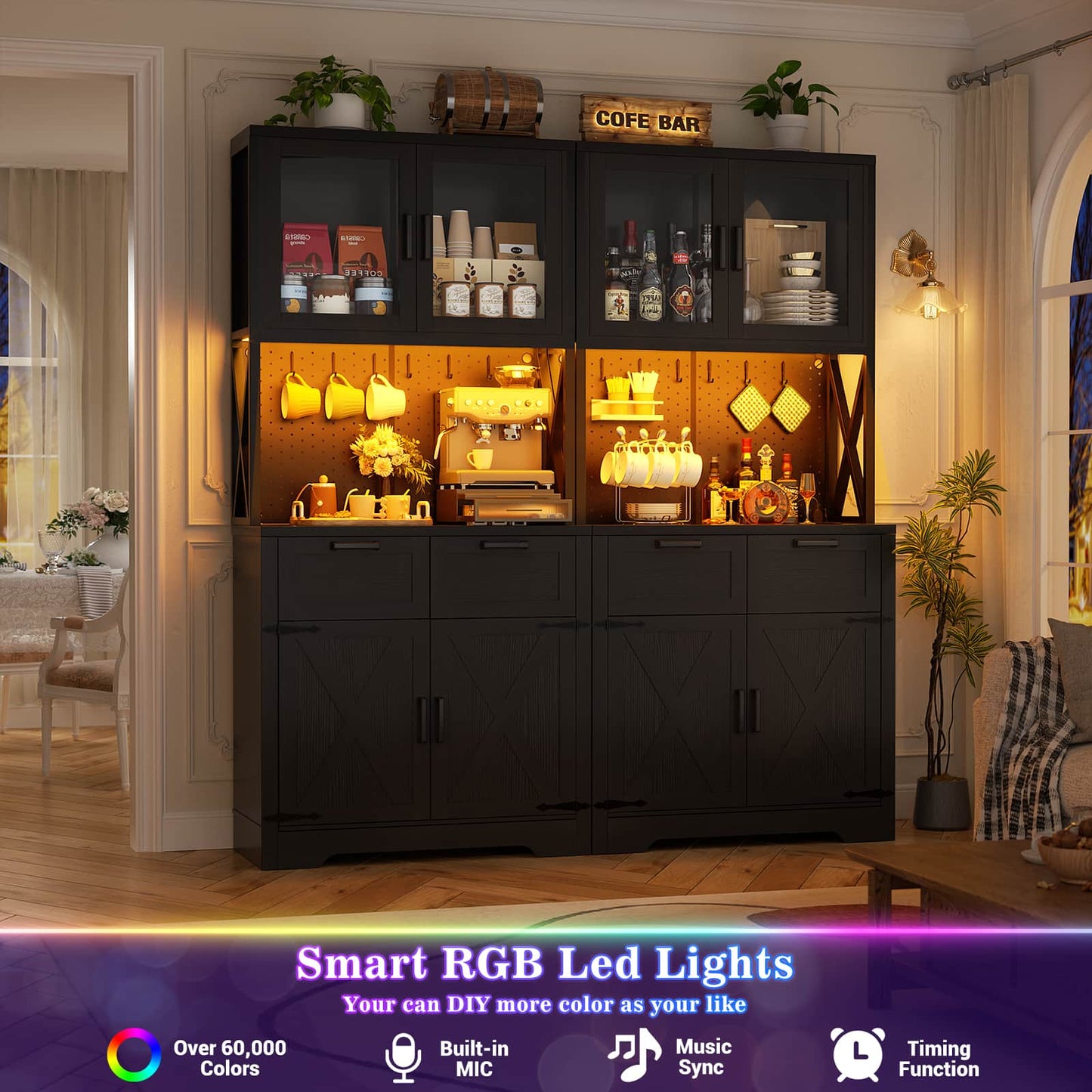71'' Tall Kitchen Pantry Storage Cabinet with LED Light & Outlet, 2 Packs
