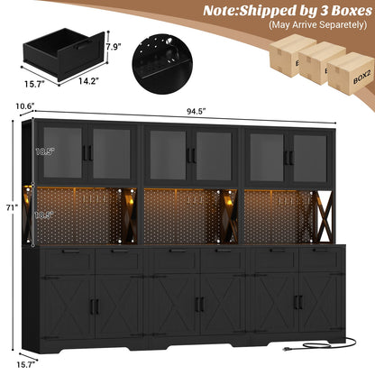 71'' Tall Farmhouse Pantry Cabinet with 6 Drawers and 12 Doors, 3 Piece Set