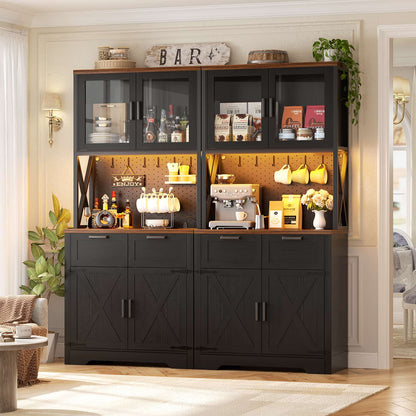 71'' Tall Kitchen Pantry Storage Cabinet with LED Light & Outlet, 2 Packs