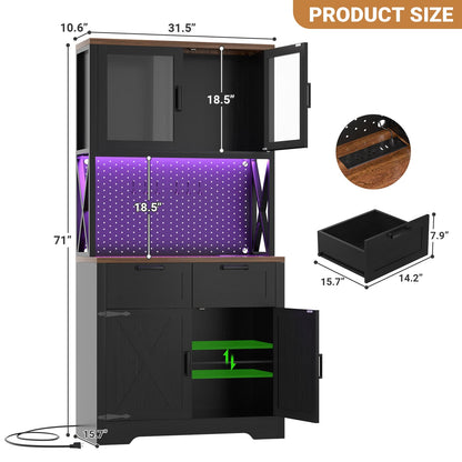 71'' Tall Kitchen Pantry Storage Cabinet with LED Light & Outlet, 2 Packs