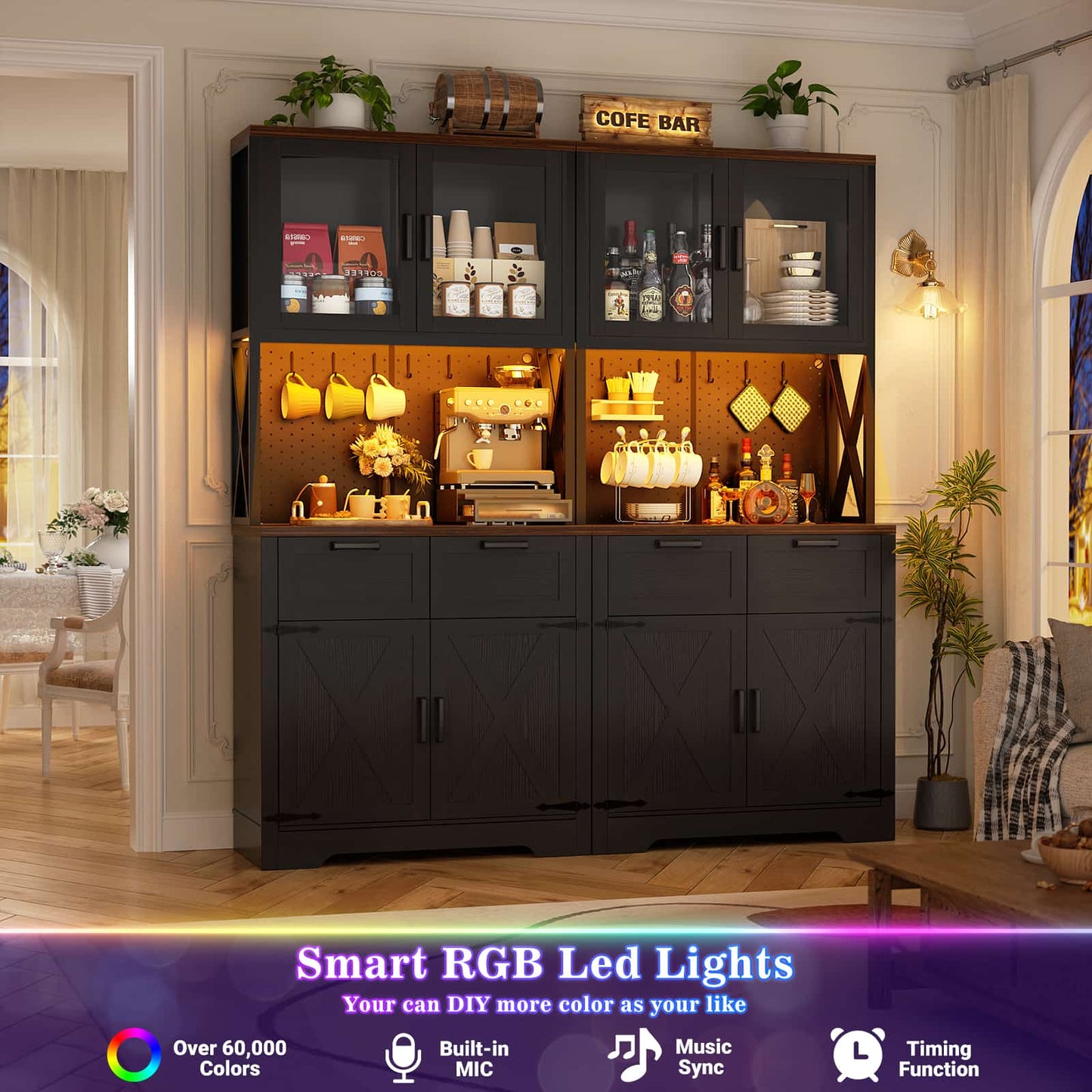 71'' Tall Kitchen Pantry Storage Cabinet with LED Light & Outlet, 2 Packs