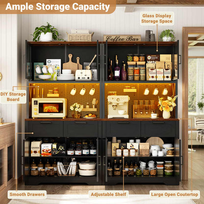 71'' Tall Kitchen Pantry Storage Cabinet with LED Light & Outlet, 2 Packs