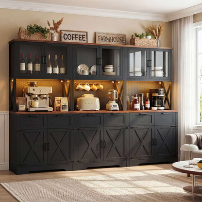 71'' Tall Farmhouse Pantry Cabinet with 6 Drawers and 12 Doors, 3 Piece Set
