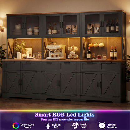71'' Tall Farmhouse Pantry Cabinet with 6 Drawers and 12 Doors, 3 Piece Set