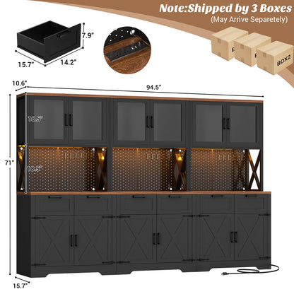 71'' Tall Farmhouse Pantry Cabinet with 6 Drawers and 12 Doors, 3 Piece Set