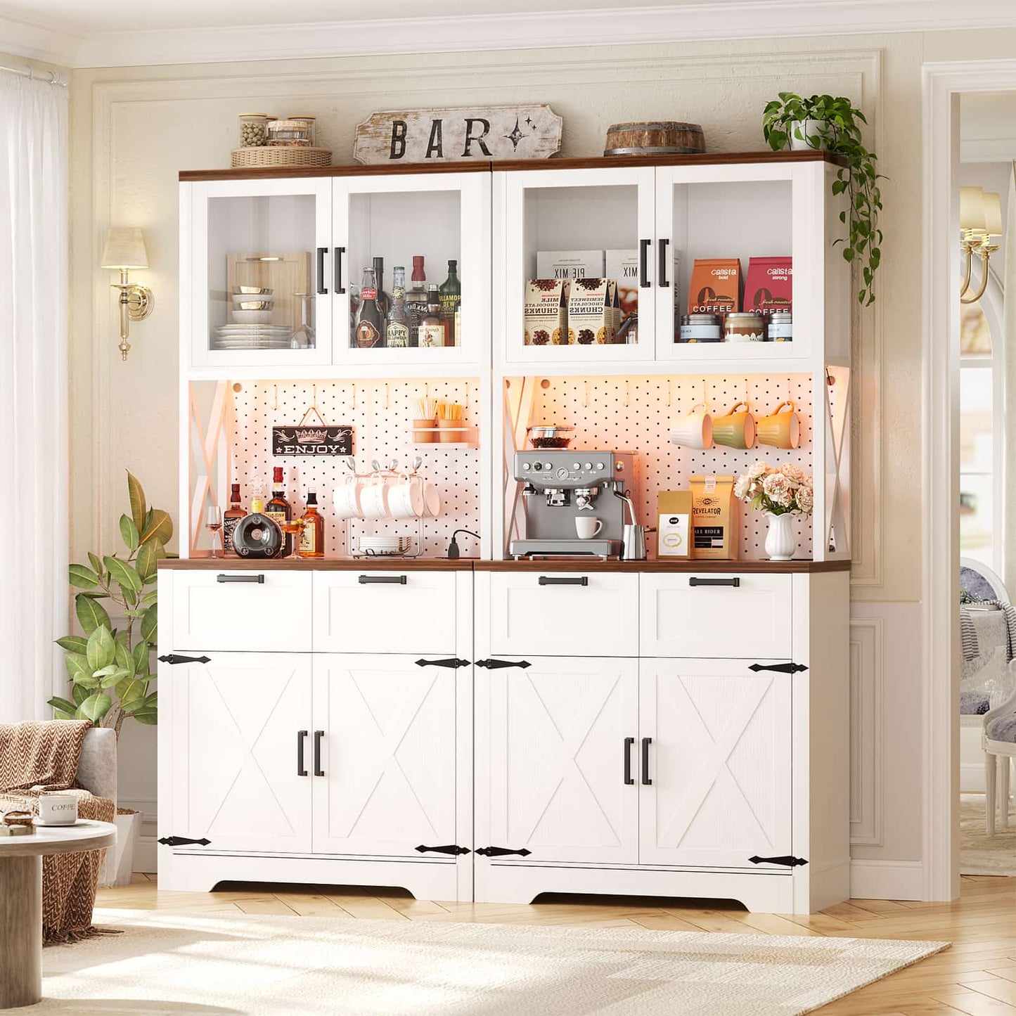 71'' Tall Kitchen Pantry Storage Cabinet with LED Light & Outlet, 2 Packs