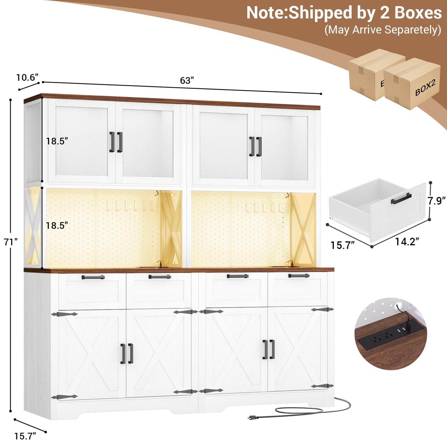 71'' Tall Kitchen Pantry Storage Cabinet with LED Light & Outlet, 2 Packs