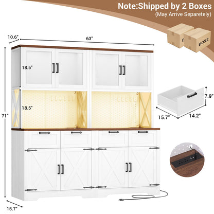 71'' Tall Kitchen Pantry Storage Cabinet with LED Light & Outlet, 2 Packs