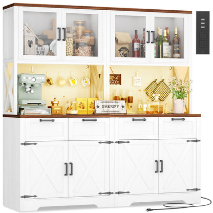 71'' Tall Kitchen Pantry Storage Cabinet with LED Light & Outlet, 2 Packs