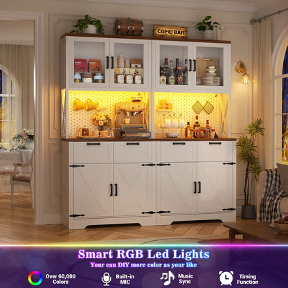 71'' Tall Kitchen Pantry Storage Cabinet with LED Light & Outlet, 2 Packs