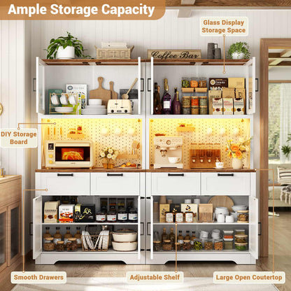 71'' Tall Kitchen Pantry Storage Cabinet with LED Light & Outlet, 2 Packs