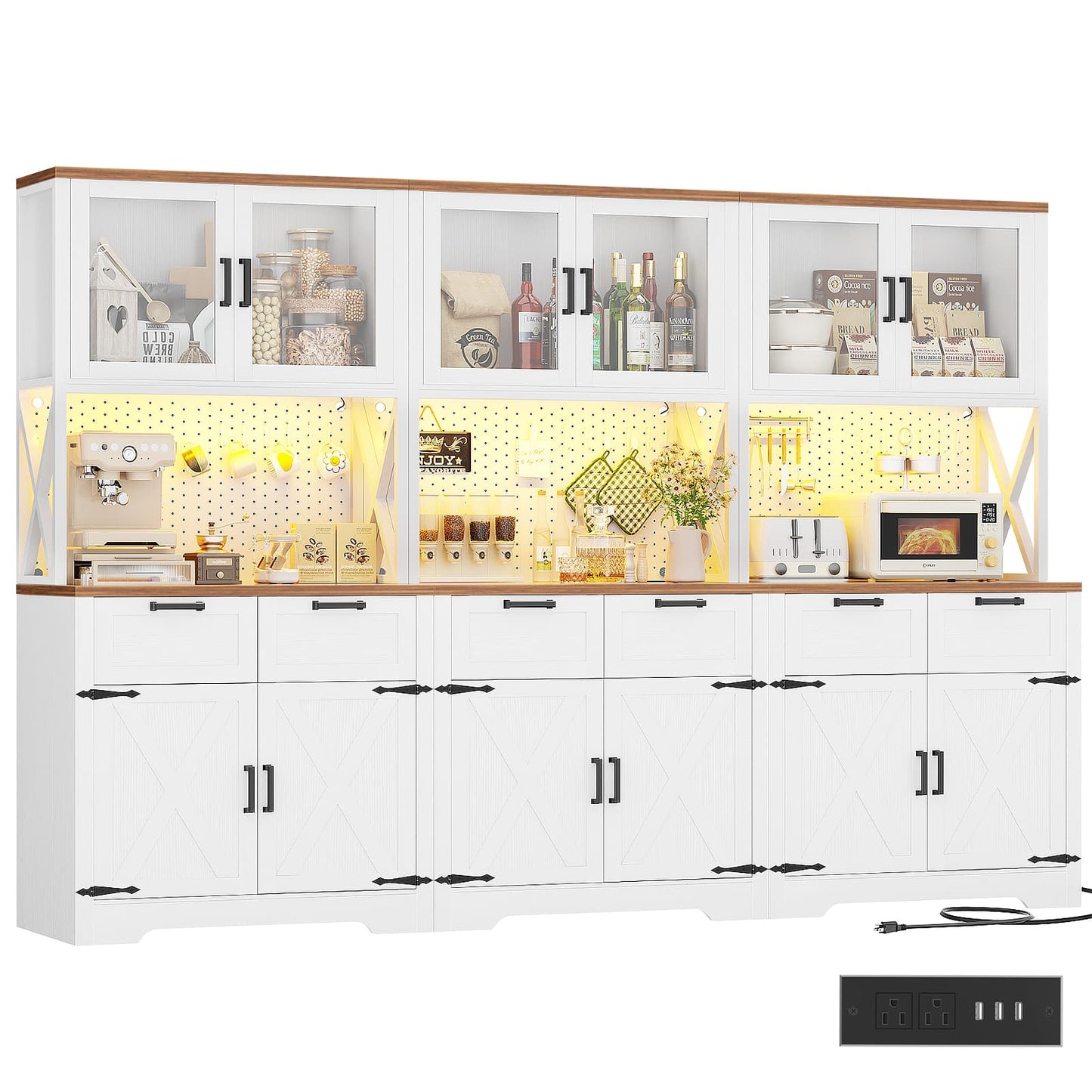 71'' Tall Farmhouse Pantry Cabinet with 6 Drawers and 12 Doors, 3 Piece Set