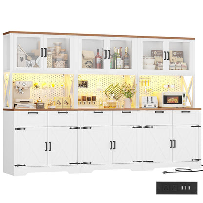 71'' Tall Farmhouse Pantry Cabinet with 6 Drawers and 12 Doors, 3 Piece Set