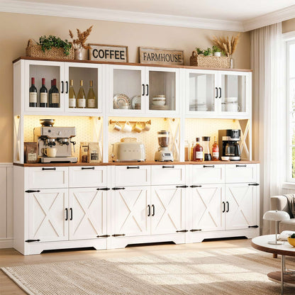 71'' Tall Farmhouse Pantry Cabinet with 6 Drawers and 12 Doors, 3 Piece Set