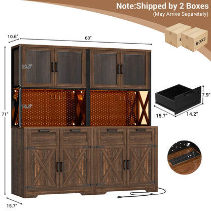71'' Tall Kitchen Pantry Storage Cabinet with LED Light & Outlet, 2 Packs