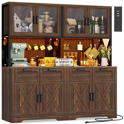 71'' Tall Kitchen Pantry Storage Cabinet with LED Light & Outlet, 2 Packs