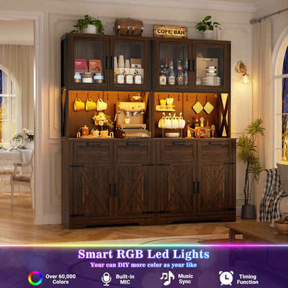 71'' Tall Kitchen Pantry Storage Cabinet with LED Light & Outlet, 2 Packs