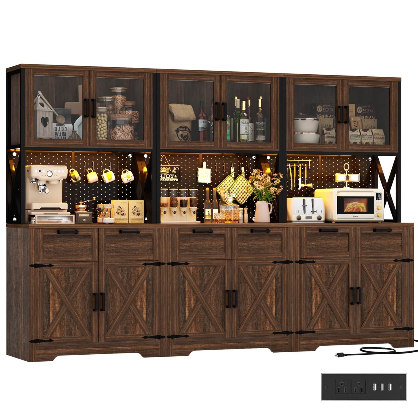 71'' Tall Farmhouse Pantry Cabinet with 6 Drawers and 12 Doors, 3 Piece Set