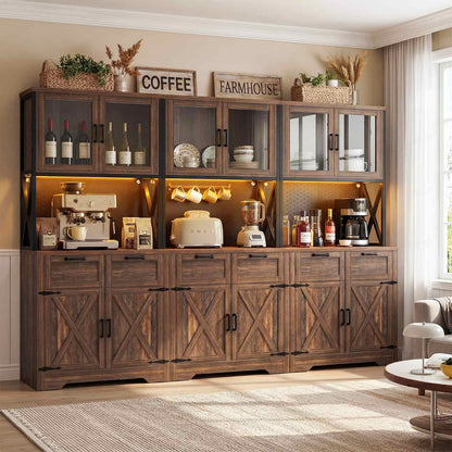 71'' Tall Farmhouse Pantry Cabinet with 6 Drawers and 12 Doors, 3 Piece Set