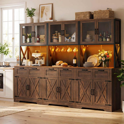 71'' Tall Farmhouse Pantry Cabinet with 6 Drawers and 12 Doors, 3 Piece Set