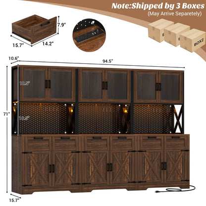 71'' Tall Farmhouse Pantry Cabinet with 6 Drawers and 12 Doors, 3 Piece Set