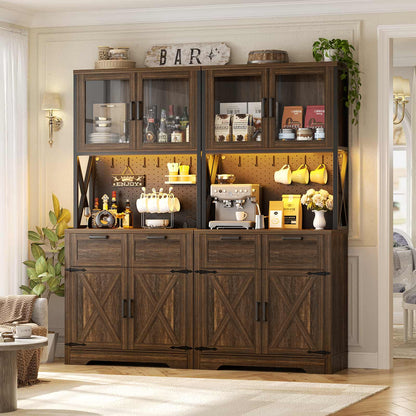 71" Tall Pantry Cabinet with Outlets and LED Light, Kitchen Cabinet with Drawers and Cabinets