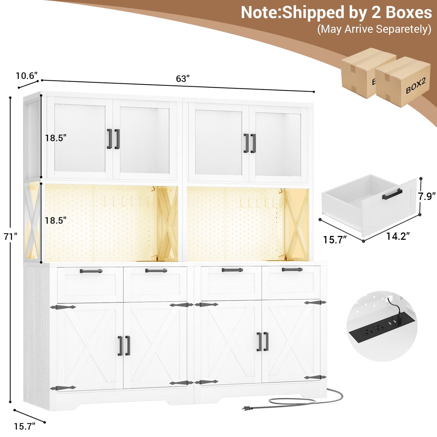 71'' Tall Kitchen Pantry Storage Cabinet with LED Light & Outlet, 2 Packs