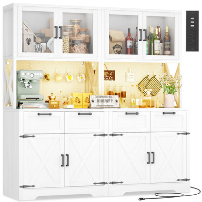 71'' Tall Kitchen Pantry Storage Cabinet with LED Light & Outlet, 2 Packs