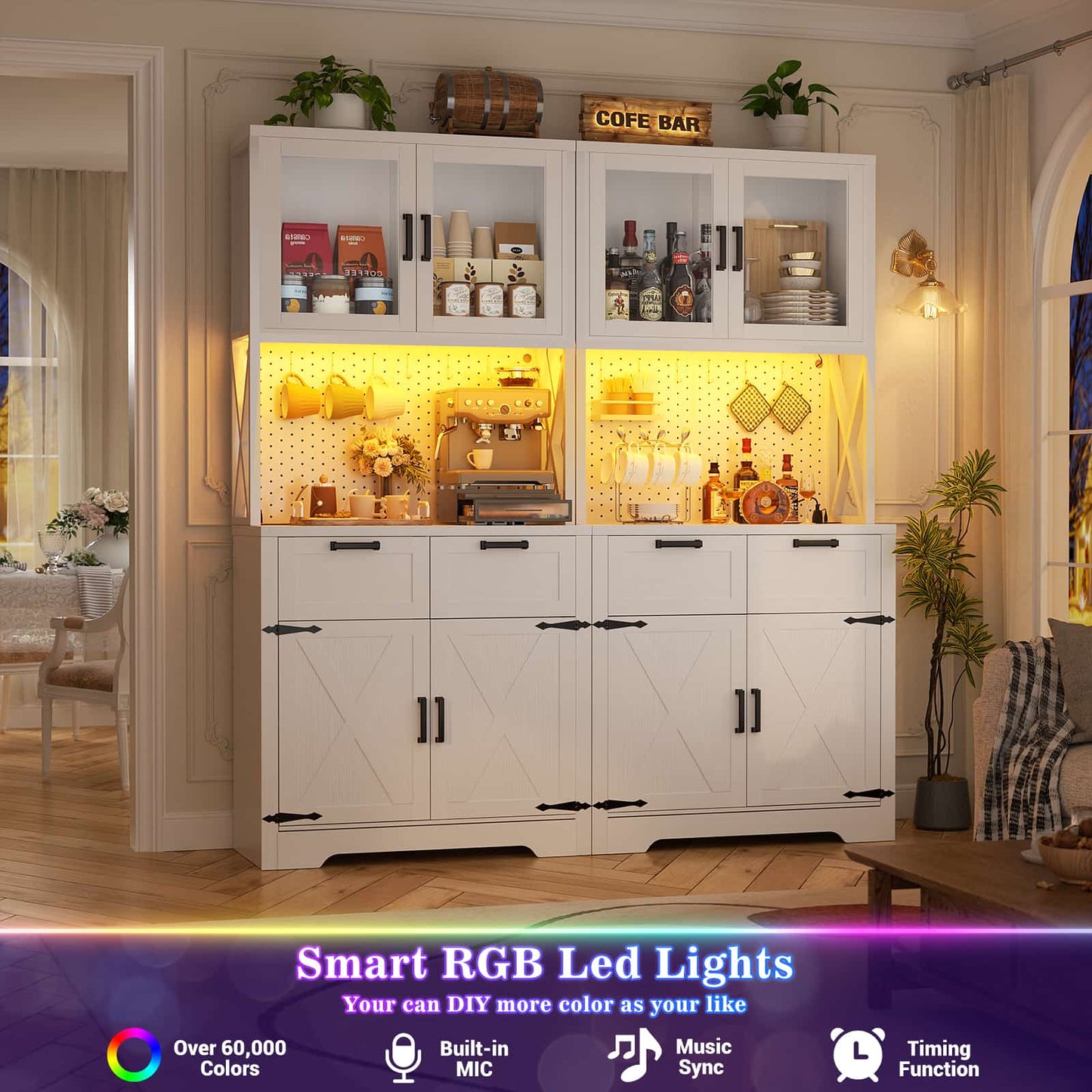 71'' Tall Kitchen Pantry Storage Cabinet with LED Light & Outlet, 2 Packs