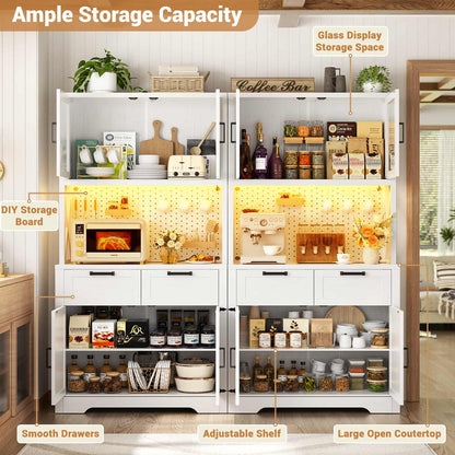 71'' Tall Kitchen Pantry Storage Cabinet with LED Light & Outlet, 2 Packs